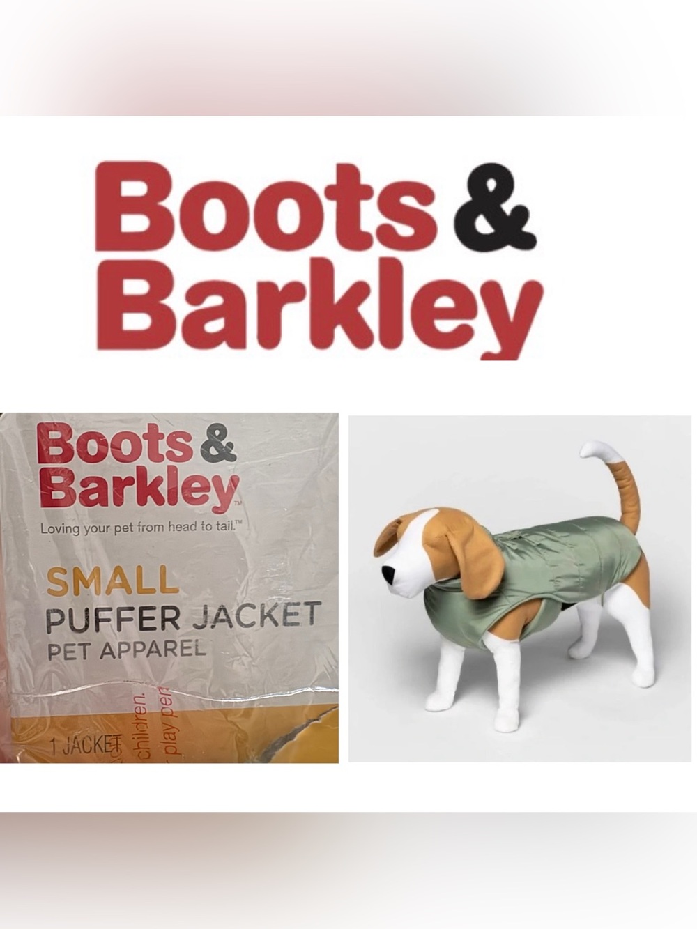 6/$20 NWT Boots & Barkley Dog or Cat Sage Green Puffer Coat with Buckle S